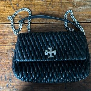 EUC Tory Burch Kira quilted convertible bag, black with silver chain strap